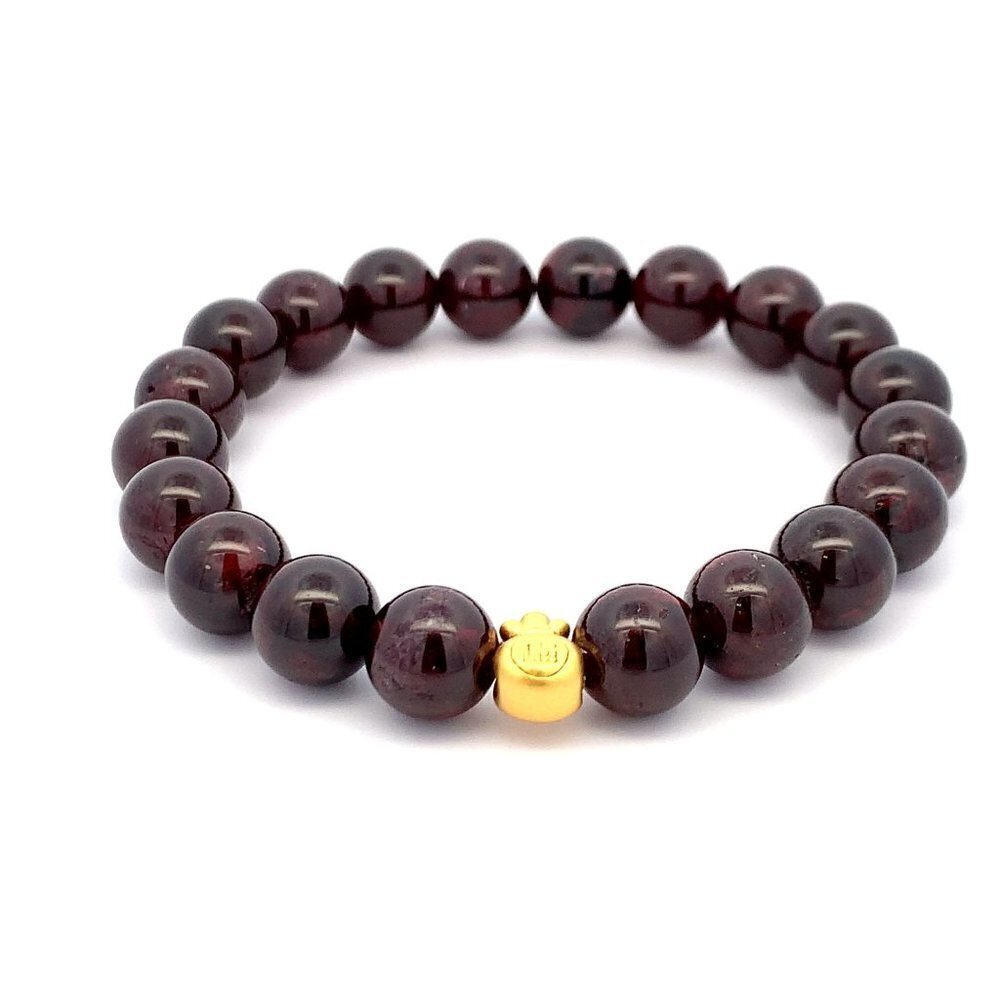 24K Gold Money Bag Lucky Charm Stretchable Bracelet Gemstones Garnet